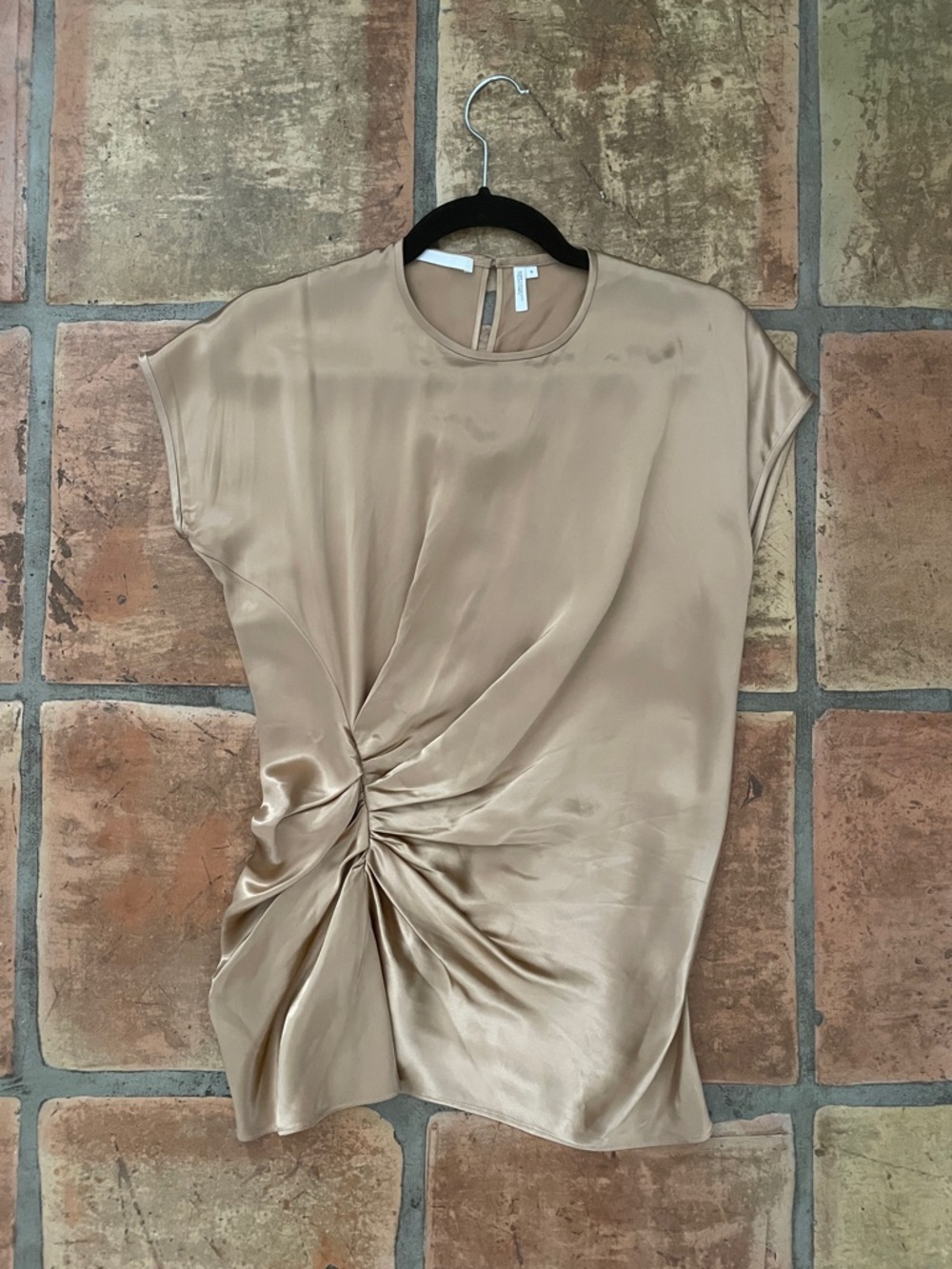 Price Drop 🔷 Helmut Lang Small Gold Bronze Satin Twist-Front Blouse - Picture 2 of 8
